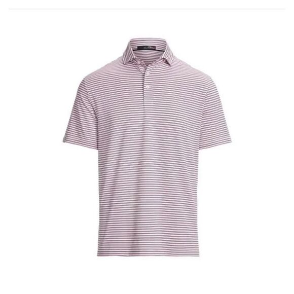 RLX Mens Purple White Striped Golf Performance Stretch Polo Shirt Size Medium - Picture 1 of 7